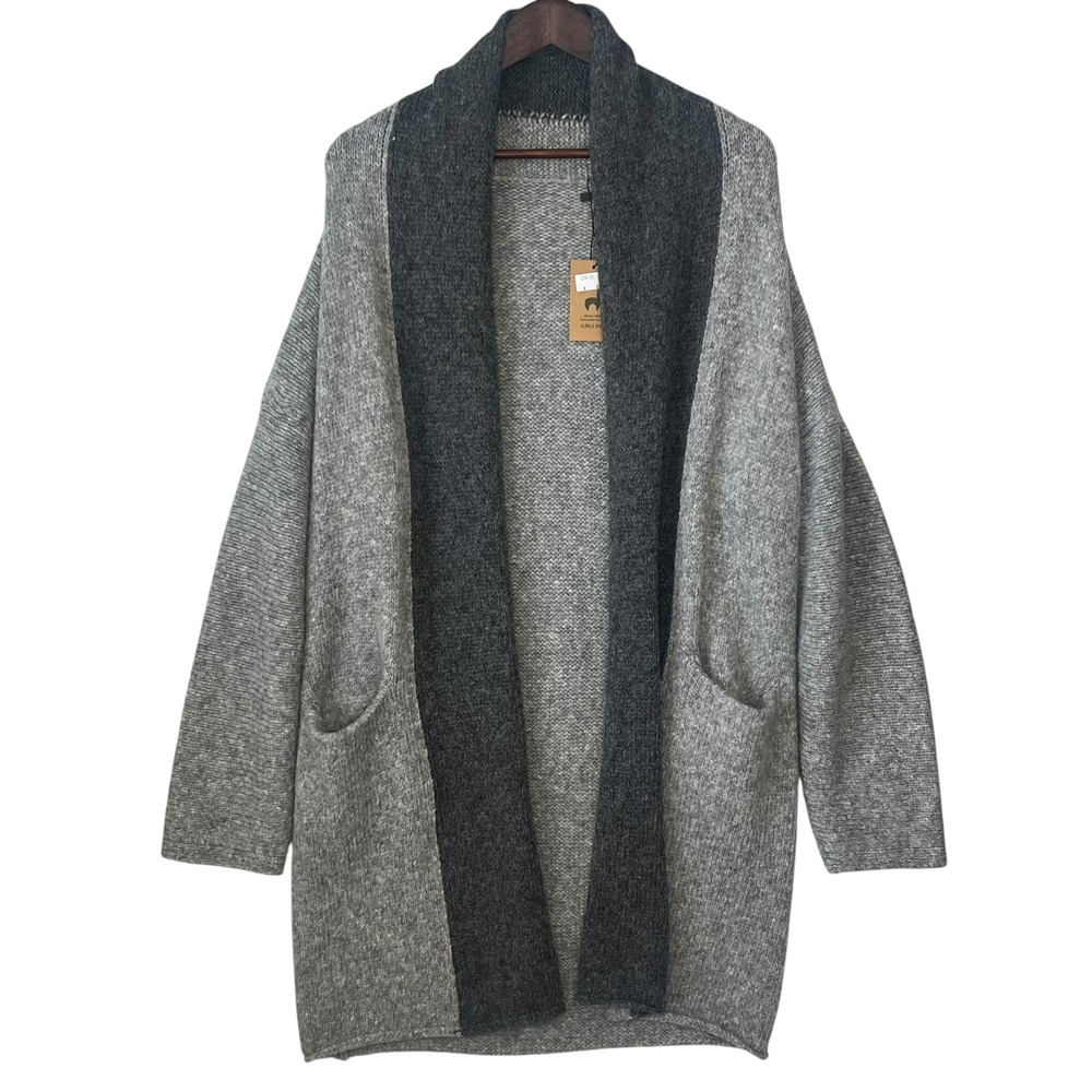 Alpaca‎ Peru Cardigan Sweater OS Gray NWT Handmade Longline Open Front Pockets